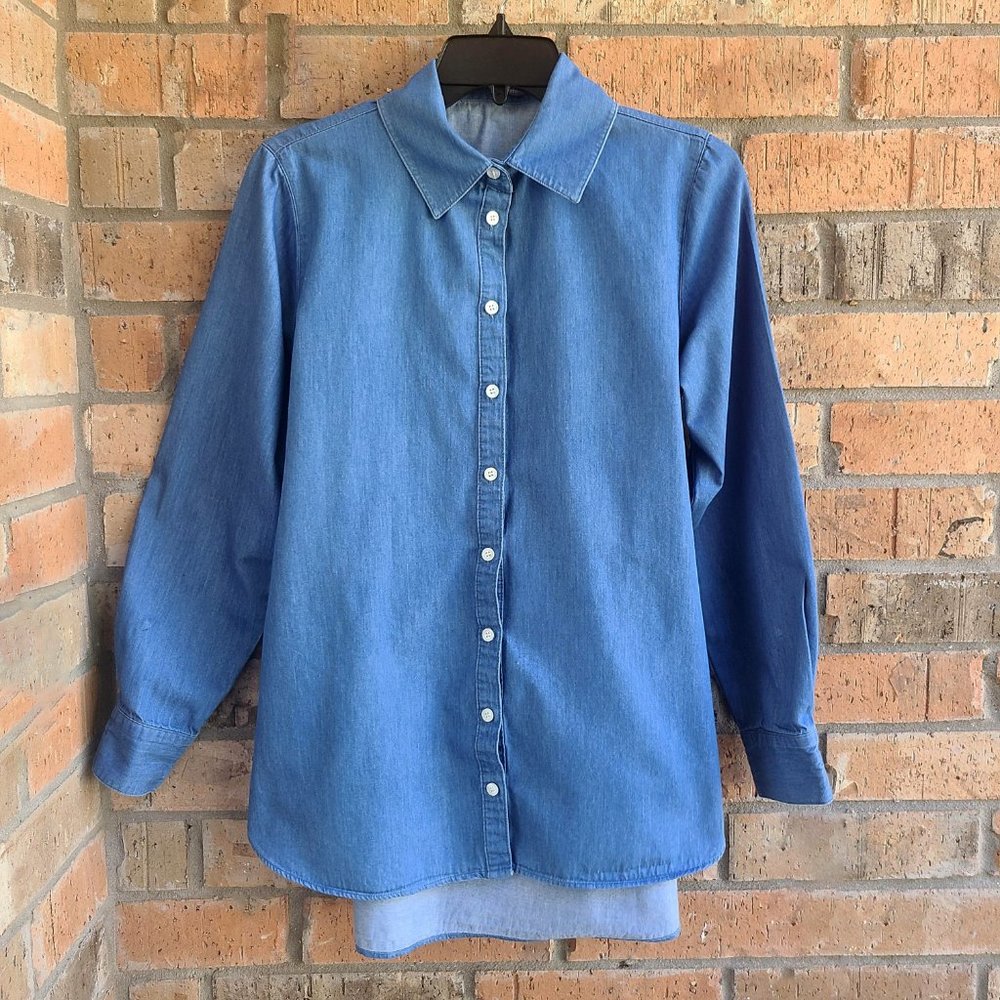 Signature Weekend Womens Top Blouse Button Front Long Sleeves Back Tie Size M - Picture 6 of 7